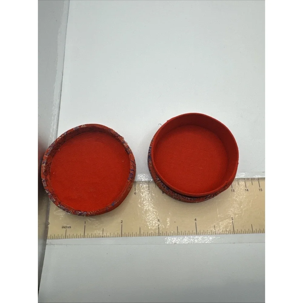 Set Of 2 Asian Ring Jewelry Box Compact Fabric Floral Portable - Circle Shaped